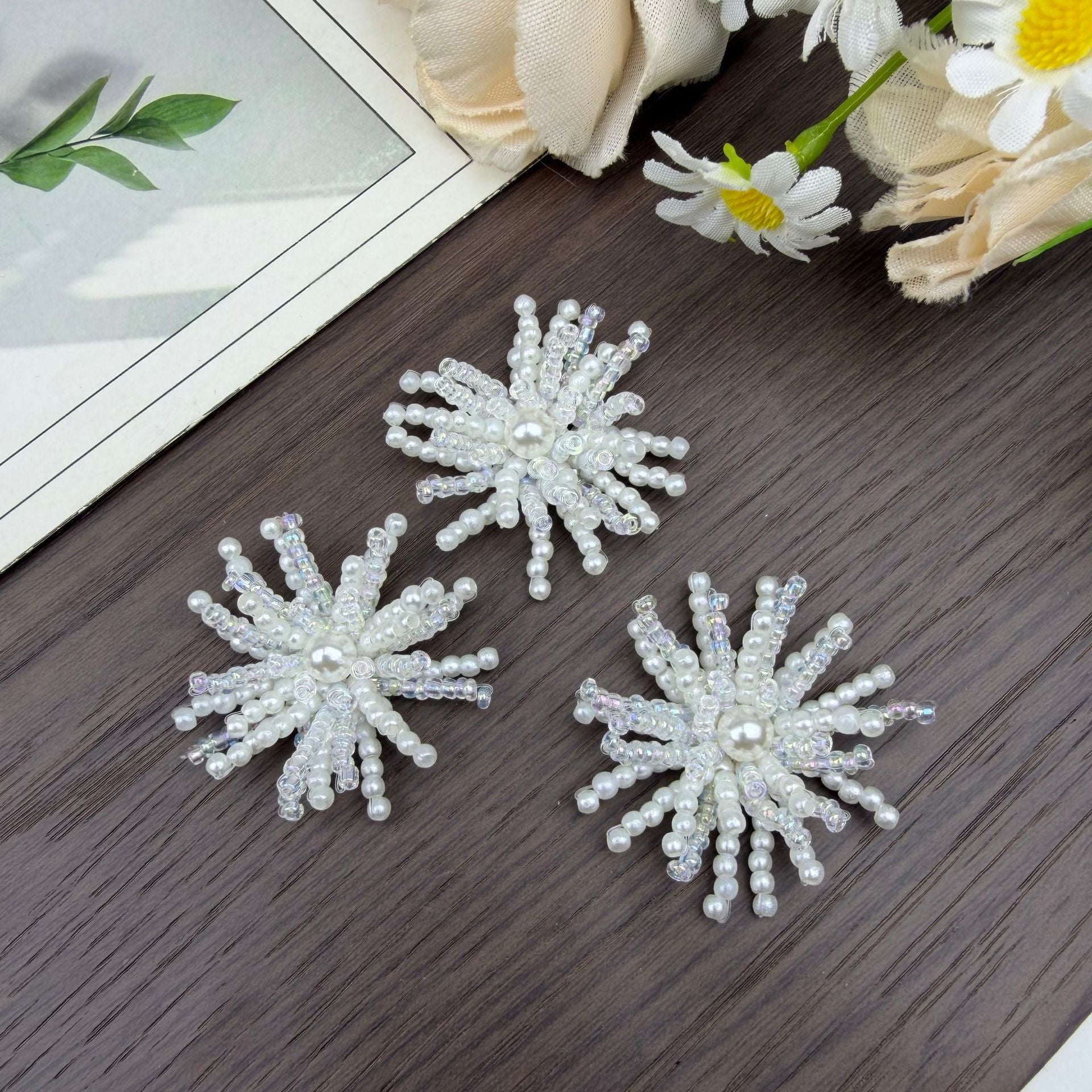 Flowers Earring Findings With Imitation Pearl Material Featuring Braid Craft For DIY Jewelry Making