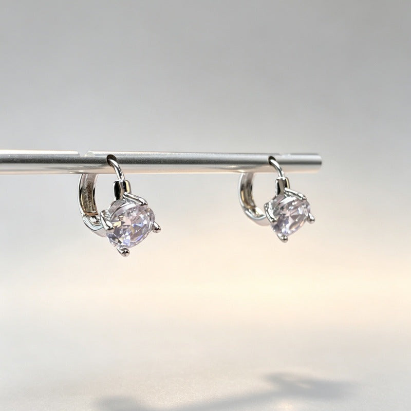 Geometric Earrings For Women In Real Gold Plated Copper With Claw Setting And Zircon Inlay