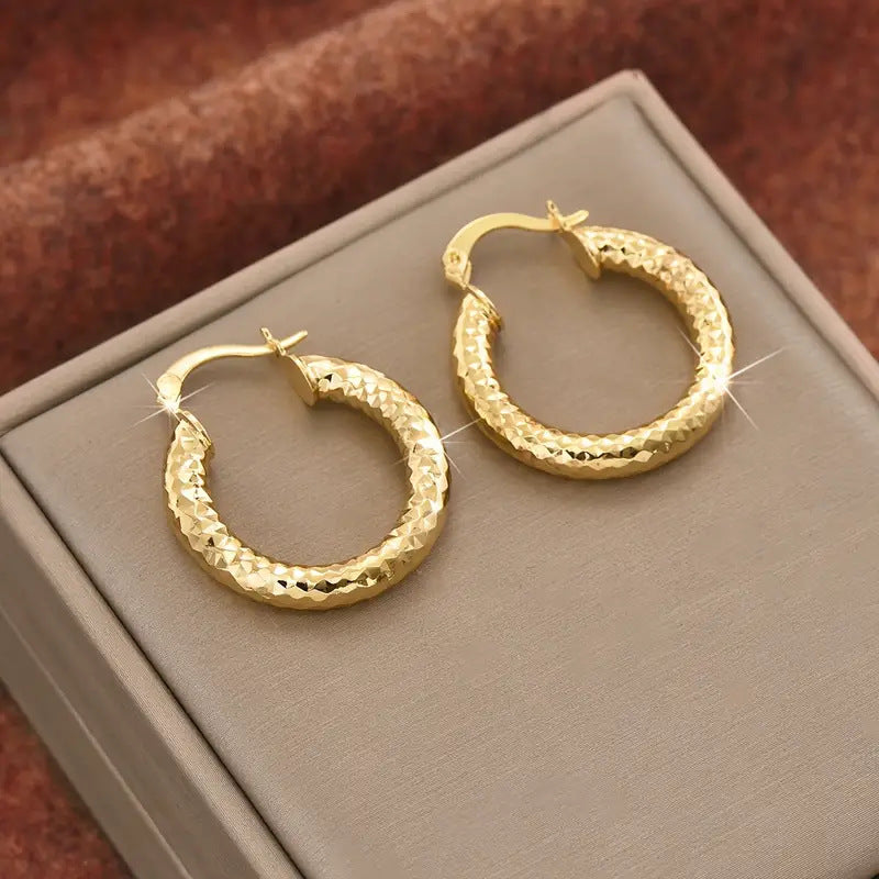Geometric Hammered Gold Sleeper Earrings For Women With Zinc Alloy Ear Pins