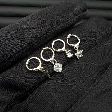 Cross Ear Cartilage Rings & Studs For Women In Simple Style, Copper Material With Electroplated Gold Plating And Zircon Inlay