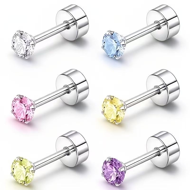 Geometric Stud Earrings For Women In Titanium Steel With Diamond Inlay Featuring A Cute Style