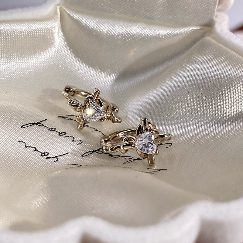 Heart Shape Earrings For Unisex Featuring Titanium Steel With Copper Ear Pins And Zircon Inlay