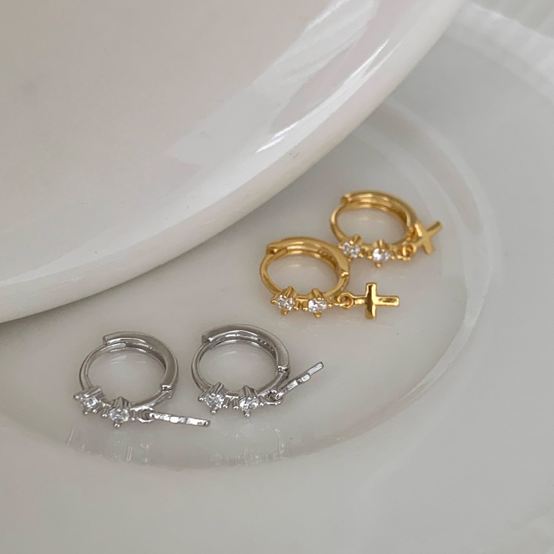 Cross Earrings For Women In Gold Featuring Electroplated Finish With 925 Sterling Silver Ear Pins