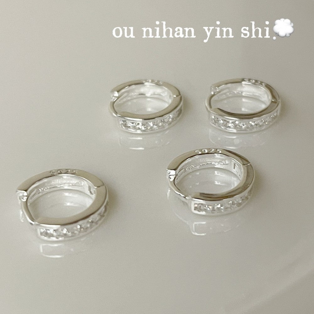 Circle Sleeper Earrings For Women In Silver Featuring 925 Sterling Silver With Zircon Inlay