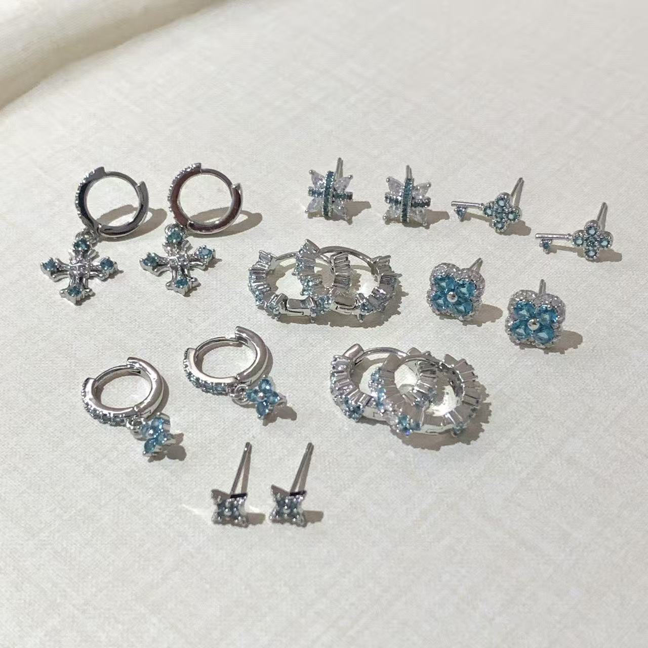Copper Cross Ear Cartilage Rings & Studs With Zircon Inlay For Women, Stylish Stud Earrings
