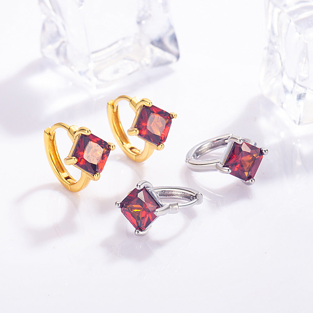 Geometric Silver Earrings For Women Featuring Copper Ear Pins And Zircon Inlay Material