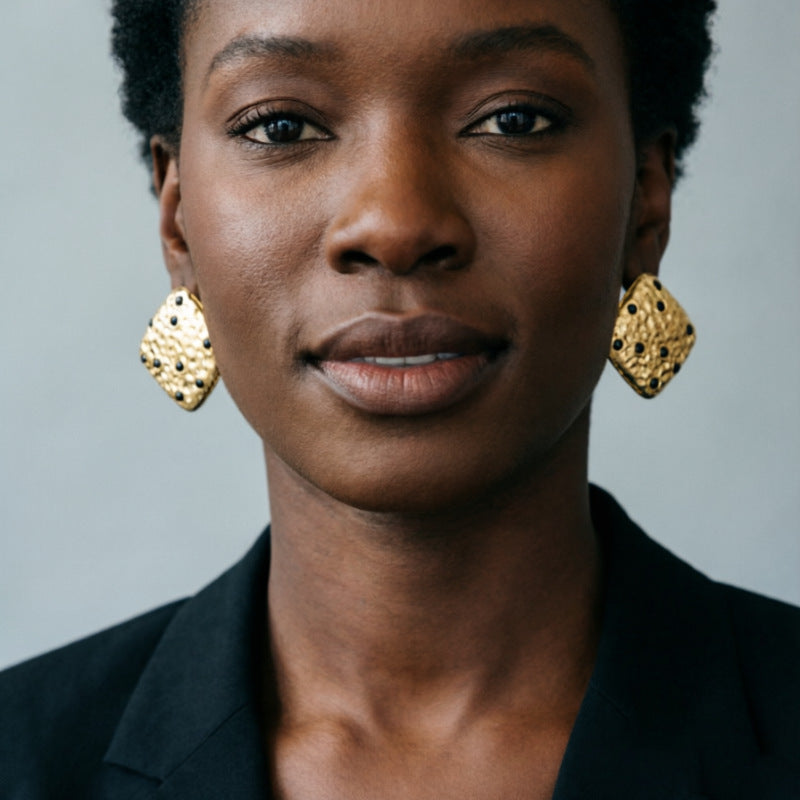 Geometric Hammered Gold Alloy Earrings For Women With Rhinestones, Featuring 304 Stainless Steel Ear Pins