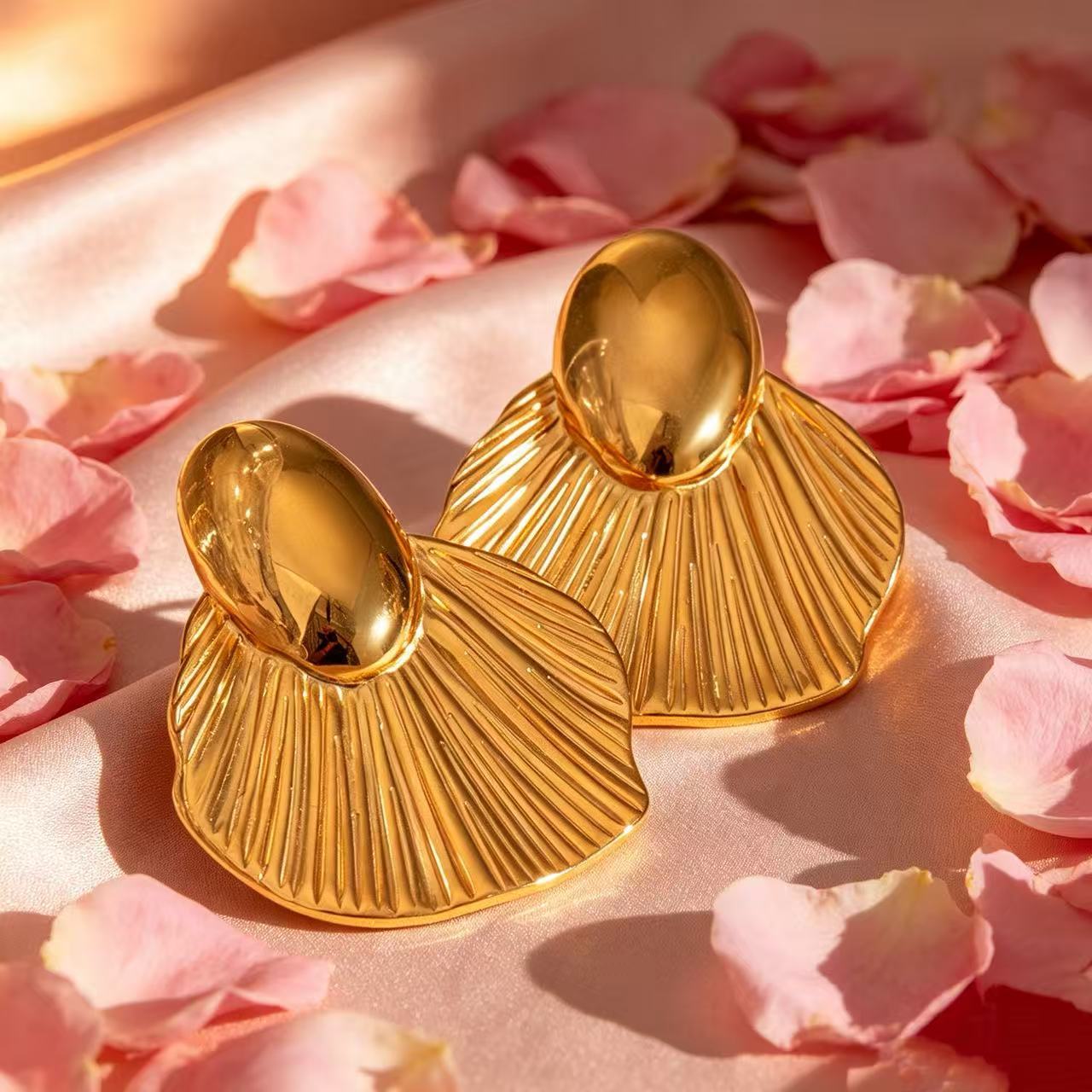 Brushed Gold Sector Earrings For Women With 304 Stainless Steel Ear Pins, Elegant Alloy Design