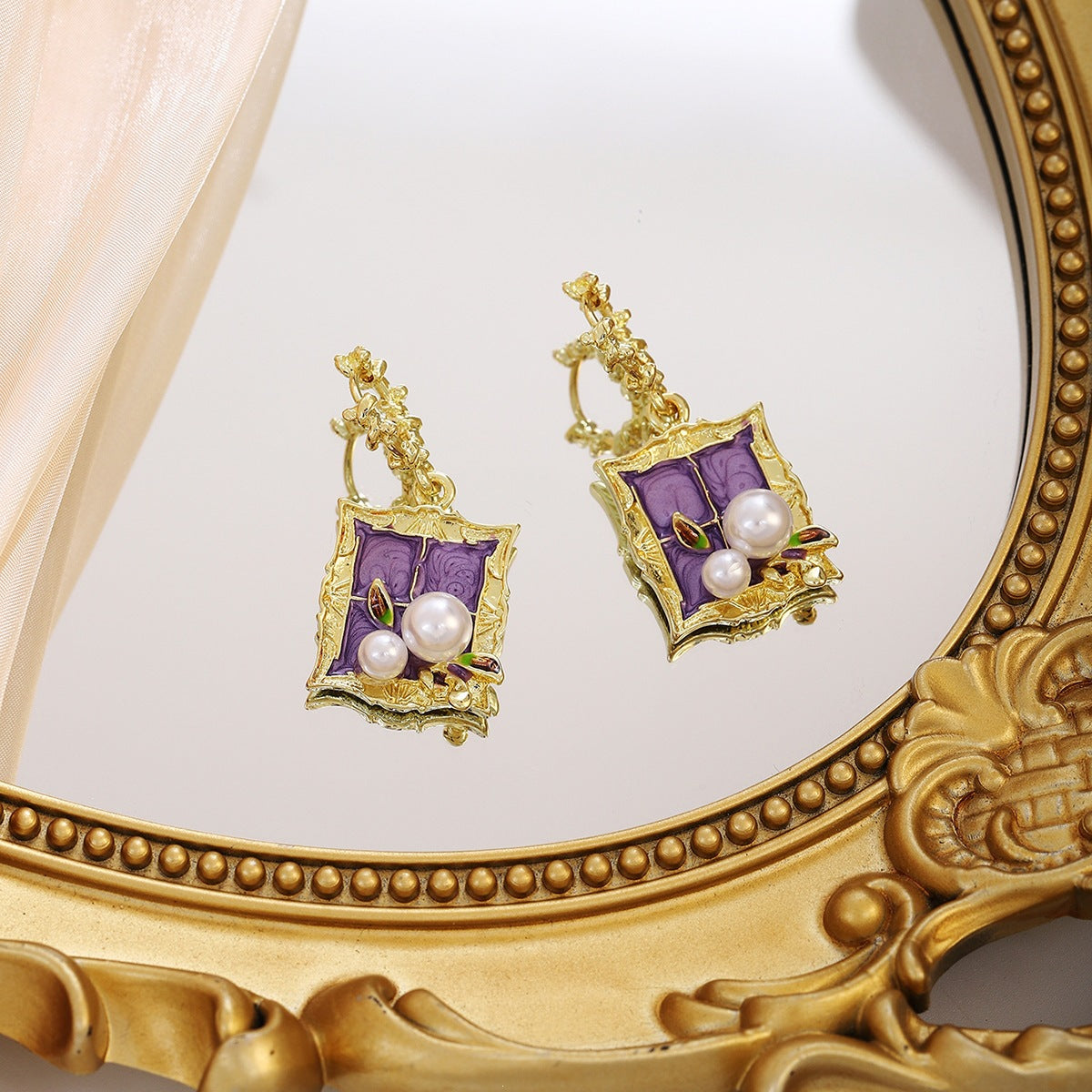 Oil Painting Enamel Earrings For Women Featuring Purple Alloy Design With 304 Stainless Steel Ear Pins