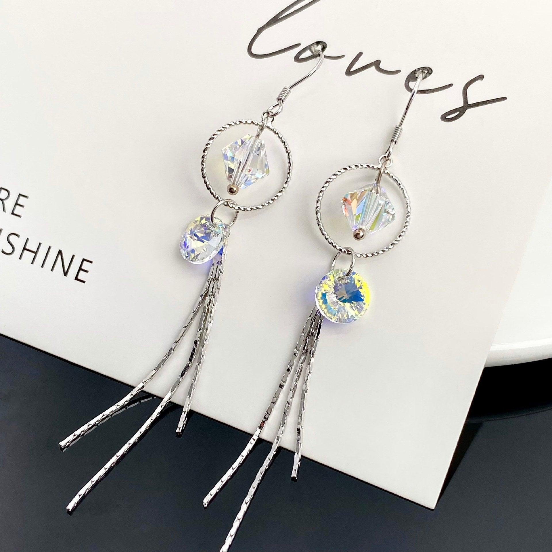 Luxurious Lake Blue Tassel Drop Earrings For Women Featuring Austrian Crystal Inlay