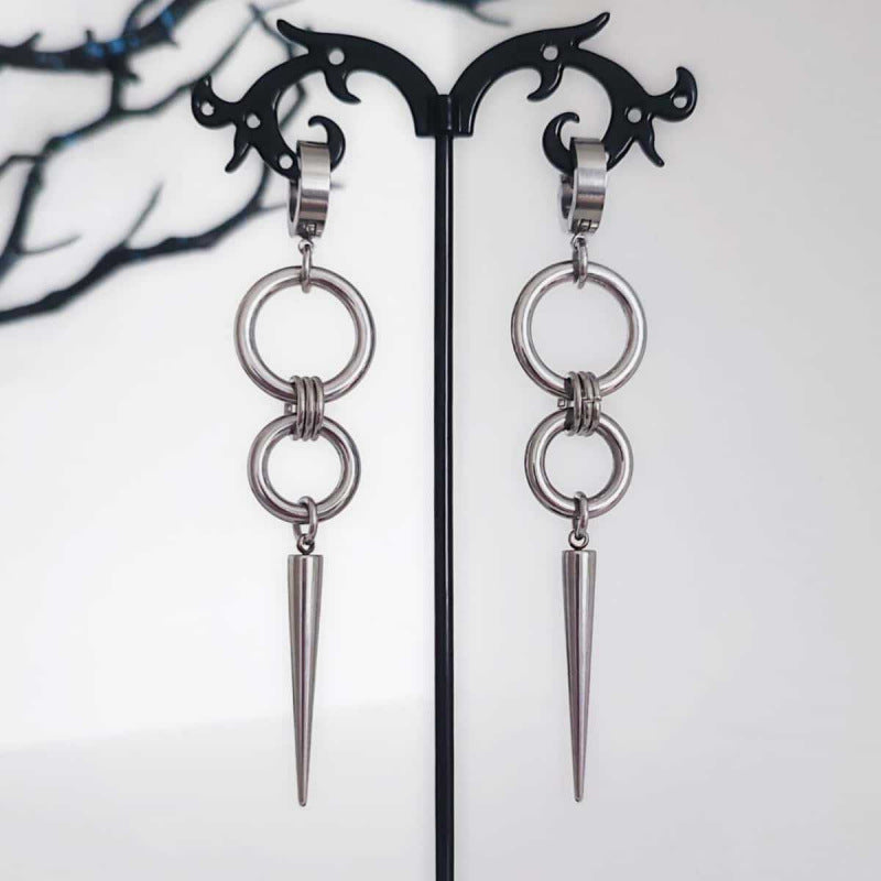 Geometric Earrings For Unisex Featuring 304 Stainless Steel Ear Pins In Steel Color With Hip-Hop Style