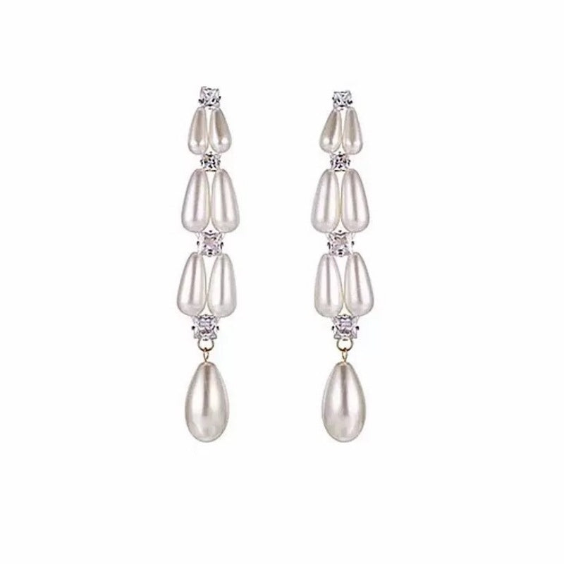 Handmade Water Droplets Earrings For Women In White Featuring Silver Plated Copper Alloy Material