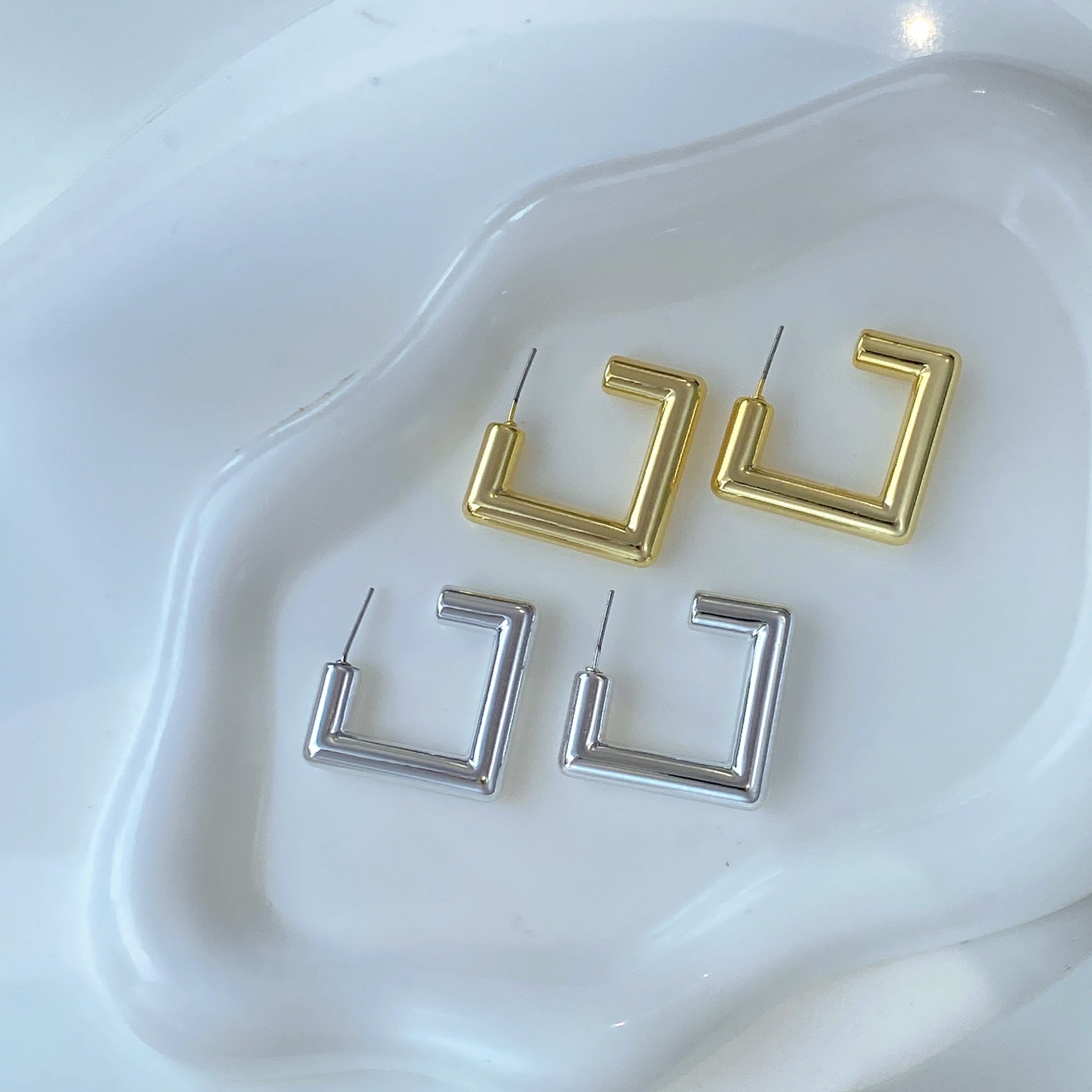 Geometric Gold Earrings For Women Featuring CCB Material And 304 Stainless Steel Ear Pins