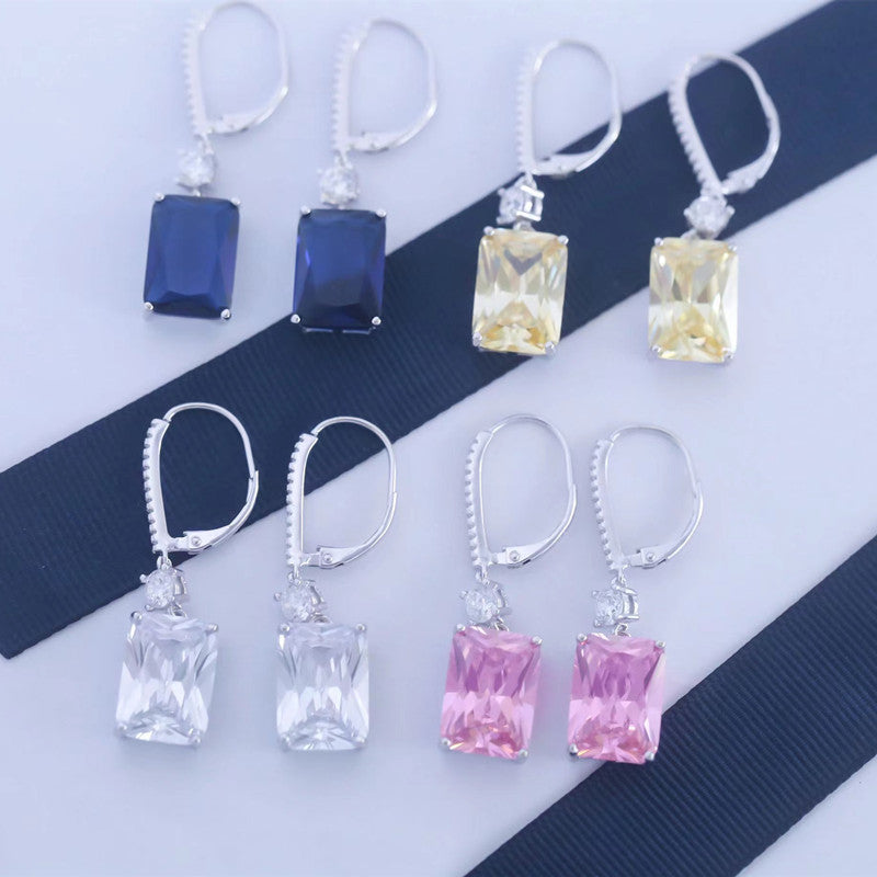 Geometric Earrings For Women In White Featuring 925 Sterling Silver Ear Pins With Zircon Inlay