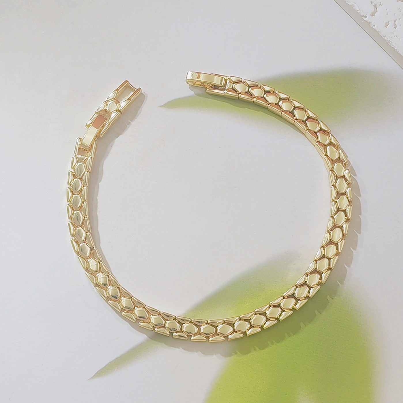 Geometric Unisex Bracelet With Copper Snake Chain, Electroplated And 18K Real Gold Plated Finish