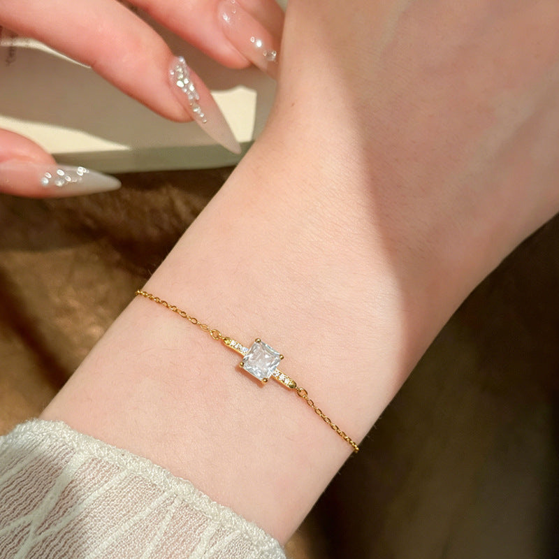 Geometric Bracelets For Women In 925 Sterling Silver With Electroplated 18K Real Gold And Zircon Inlay