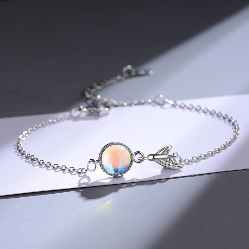 Fish Tail Bracelet For Women In New Style With Titanium Steel Chain And Moonstone Inlay