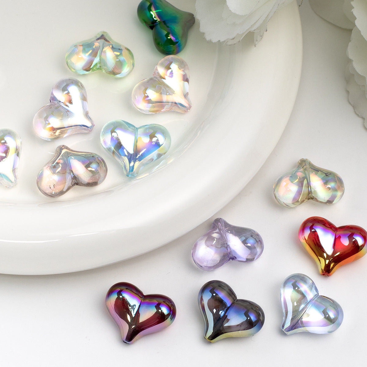 Heart Shape Acrylic Beads With Electroplated Finish, Transparent Jewelry Accessories For Commute Style