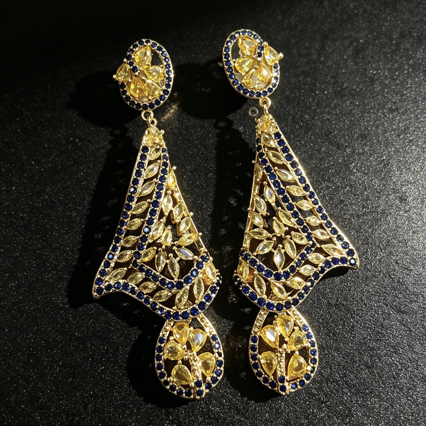 Sweet Style National Flag Earrings For Women In Yellow Copper With Crystal Inlay