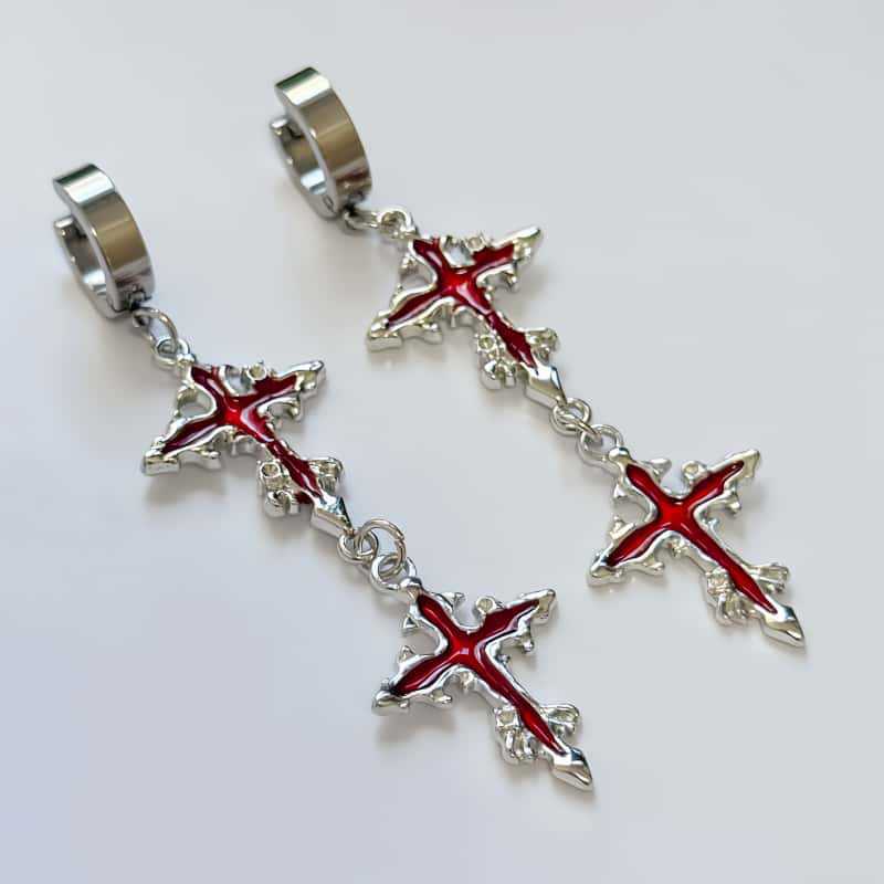 Handmade Punk Cross Earrings For Women With 304 Stainless Steel Studs In Alloy