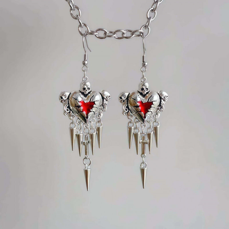 Heart Shape Earrings For Women In Gothic Style With Red Alloy Design And 304 Stainless Steel Ear Pins