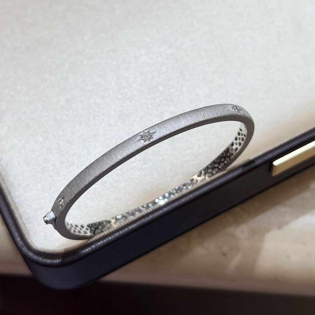 Starburst Brushed 925 Sterling Silver Bangle With Diamond Inlay