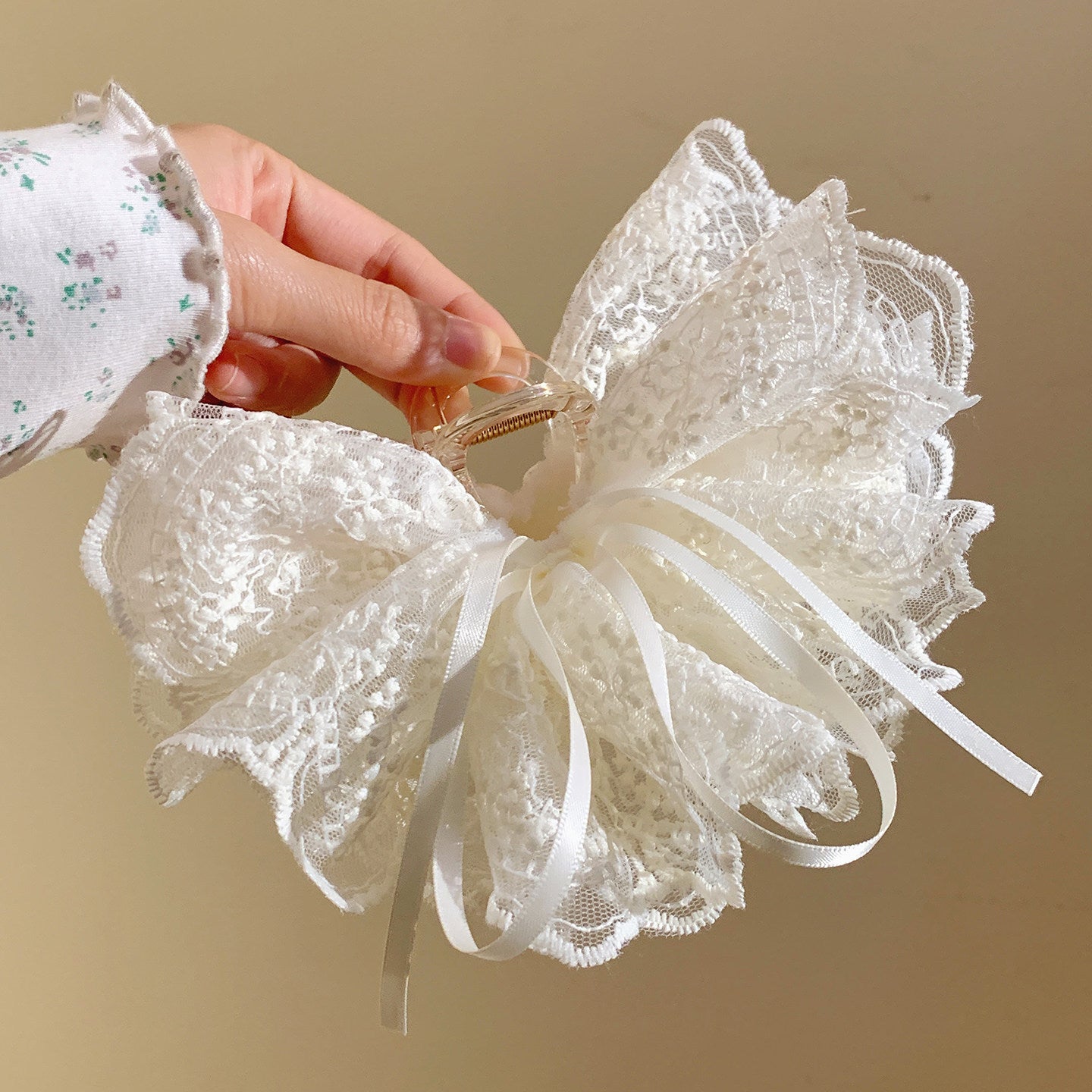 French Style Bow Tie Hair Claws For Women In Beige Lace, Perfect Hairpin For  Spring And Summer
