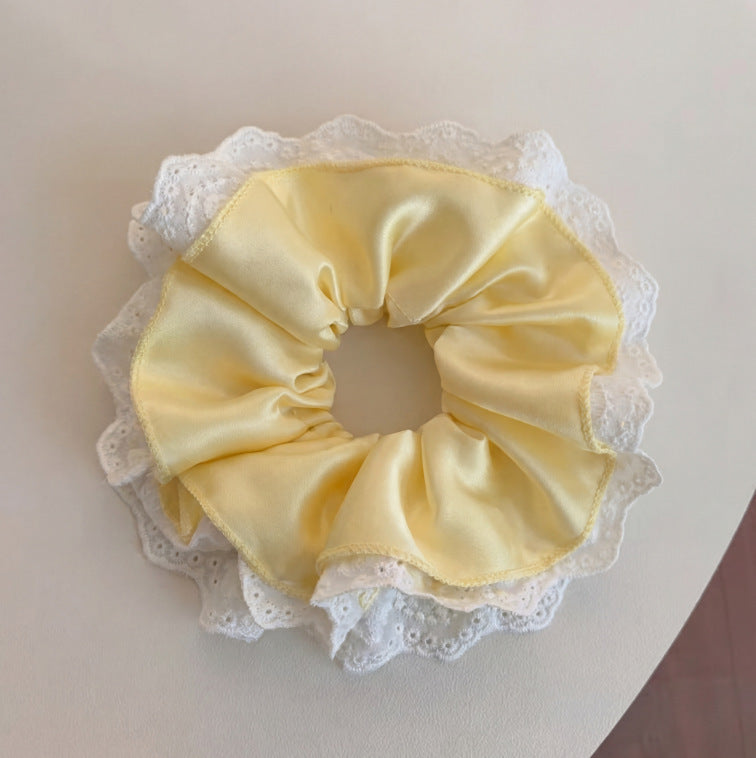 Casual Lace Scrunchie Hair Accessory For Women In Yellow, Perfect For Spring