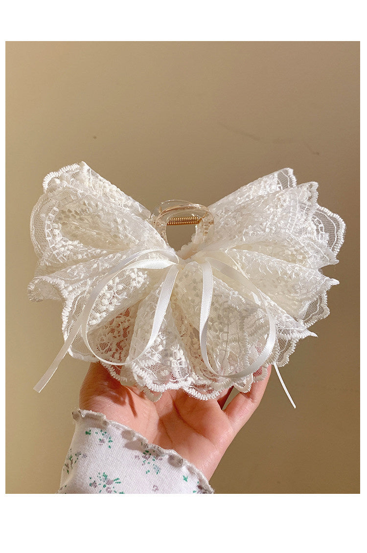 French Style Bow Tie Hair Claws For Women In Beige Lace, Perfect Hairpin For  Spring And Summer