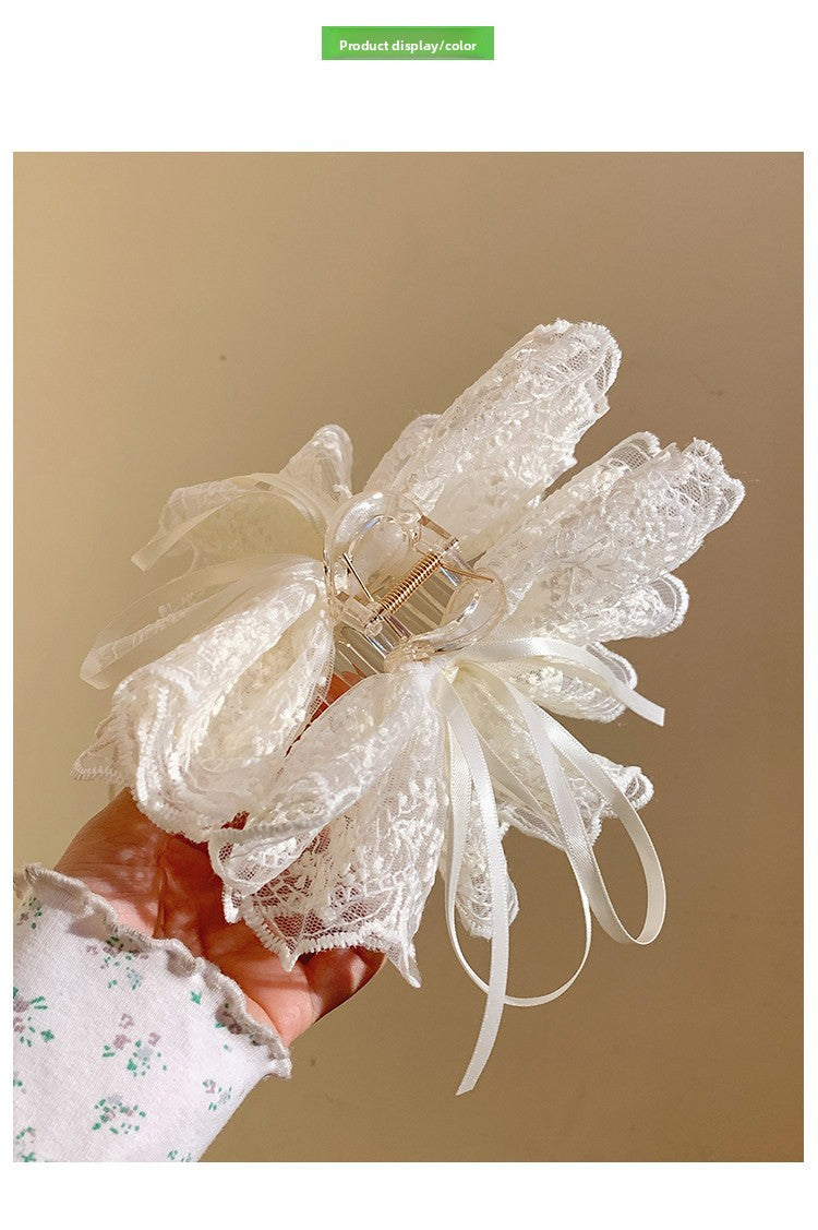French Style Bow Tie Hair Claws For Women In Beige Lace, Perfect Hairpin For  Spring And Summer