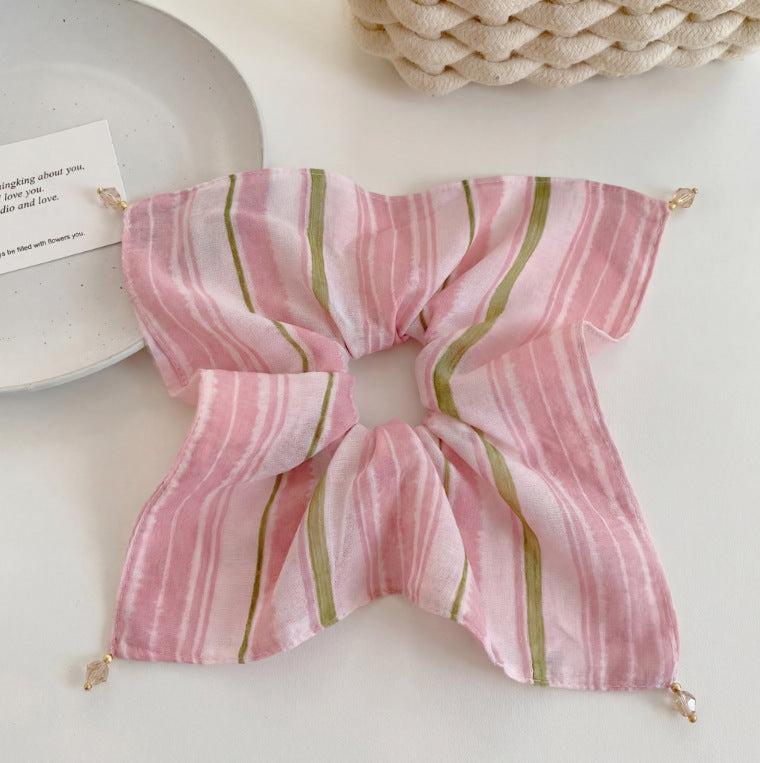 Casual Stripe Cloth Scrunchie For Women In Natural Pink, Perfect Hair Accessory For Spring
