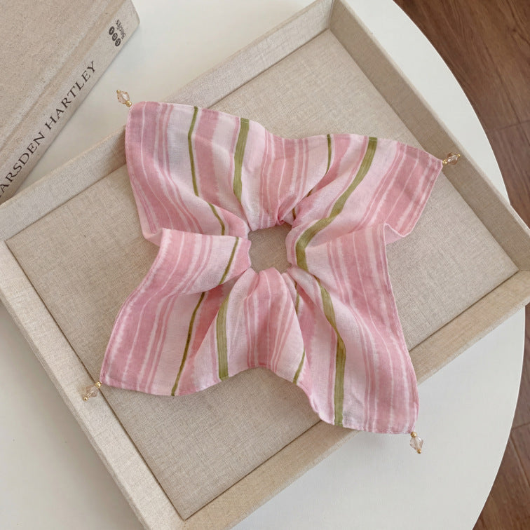 Casual Stripe Cloth Scrunchie For Women In Natural Pink, Perfect Hair Accessory For Spring