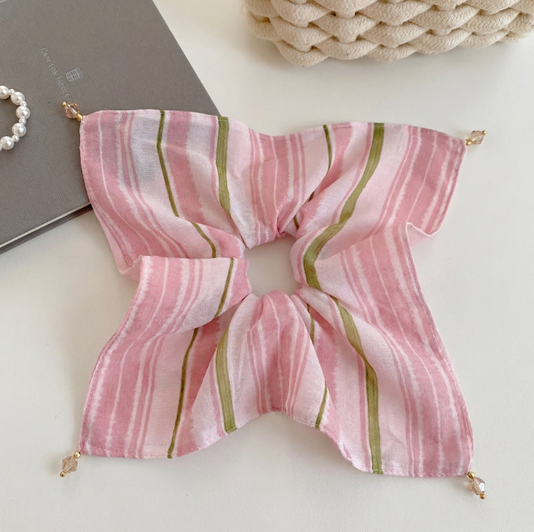 Casual Stripe Cloth Scrunchie For Women In Natural Pink, Perfect Hair Accessory For Spring