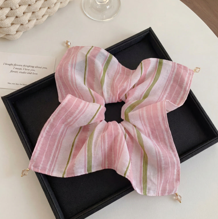 Casual Stripe Cloth Scrunchie For Women In Natural Pink, Perfect Hair Accessory For Spring