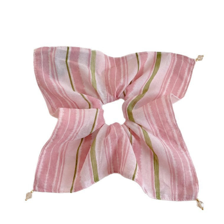 Casual Stripe Cloth Scrunchie For Women In Natural Pink, Perfect Hair Accessory For Spring
