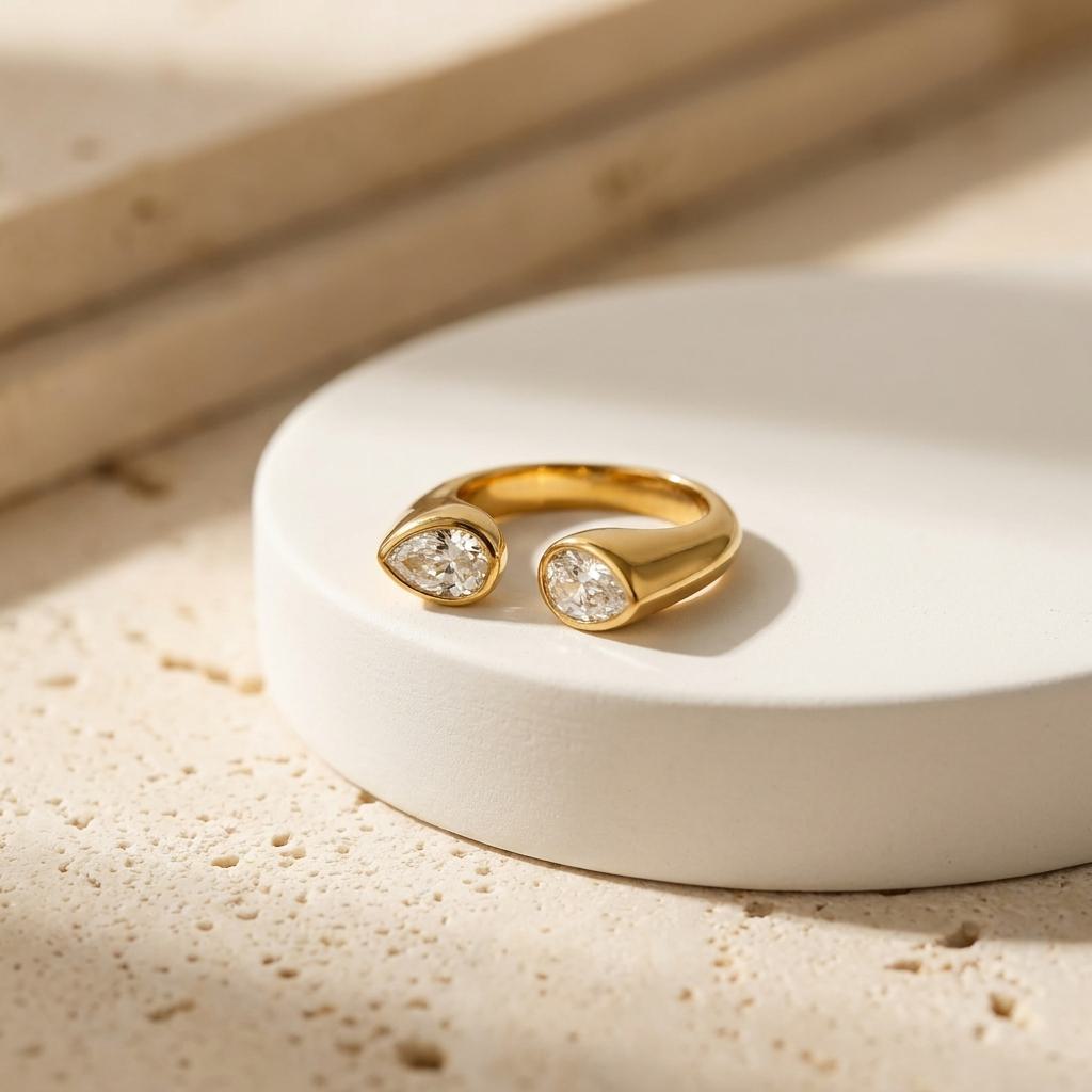 Geometric Electroplated Rings For Women In 304 Stainless Steel With 18K Real Gold PVD Coated And Shell Inlay