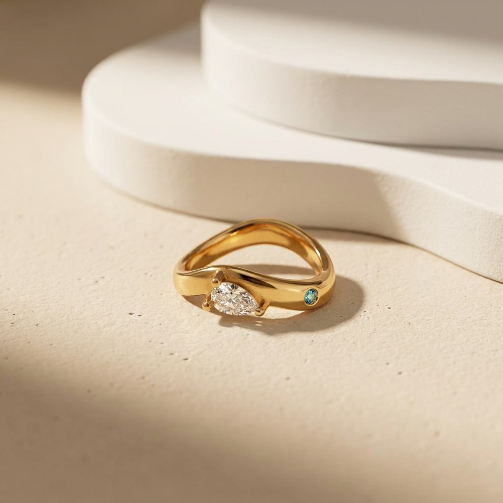 Geometric Electroplated Rings For Women In 304 Stainless Steel With 18K Real Gold PVD Coated And Shell Inlay