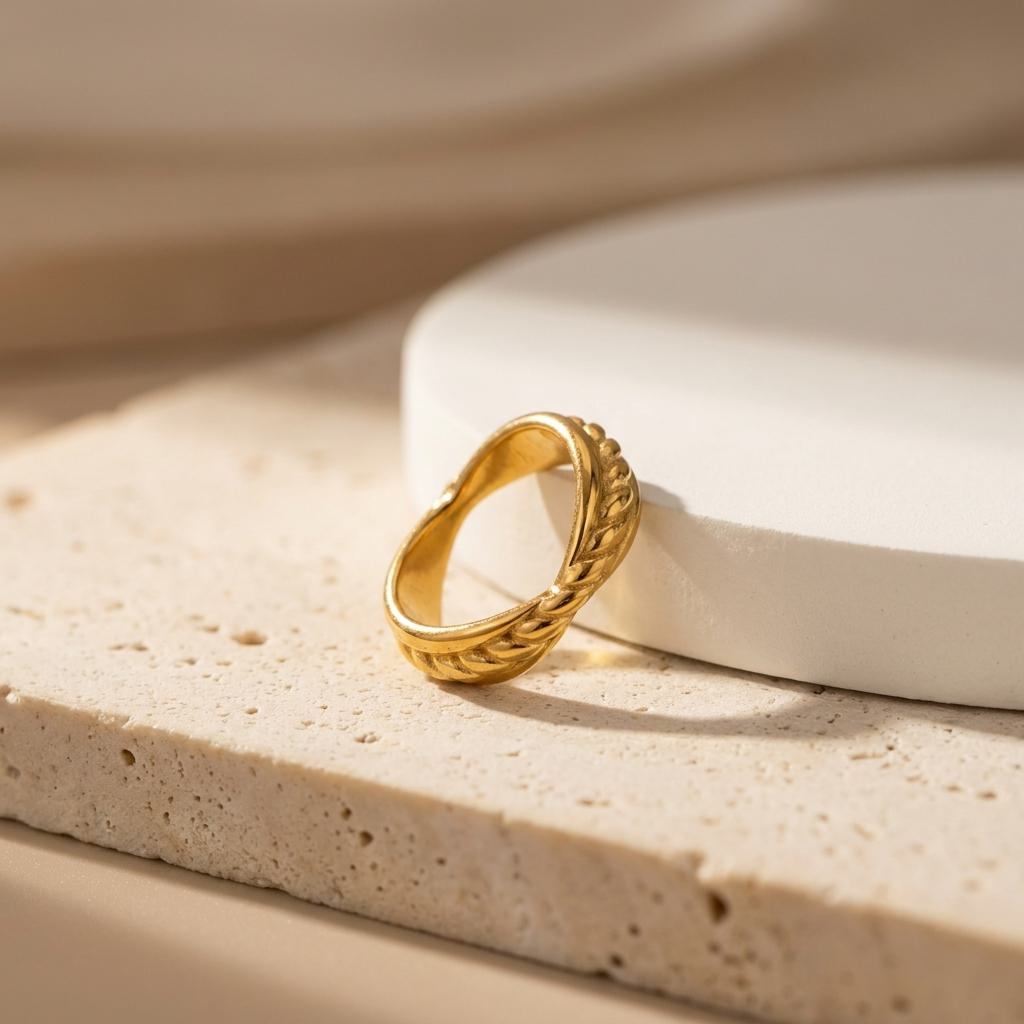 Geometric Electroplated Rings For Women In 304 Stainless Steel With 18K Real Gold PVD Coated And Shell Inlay
