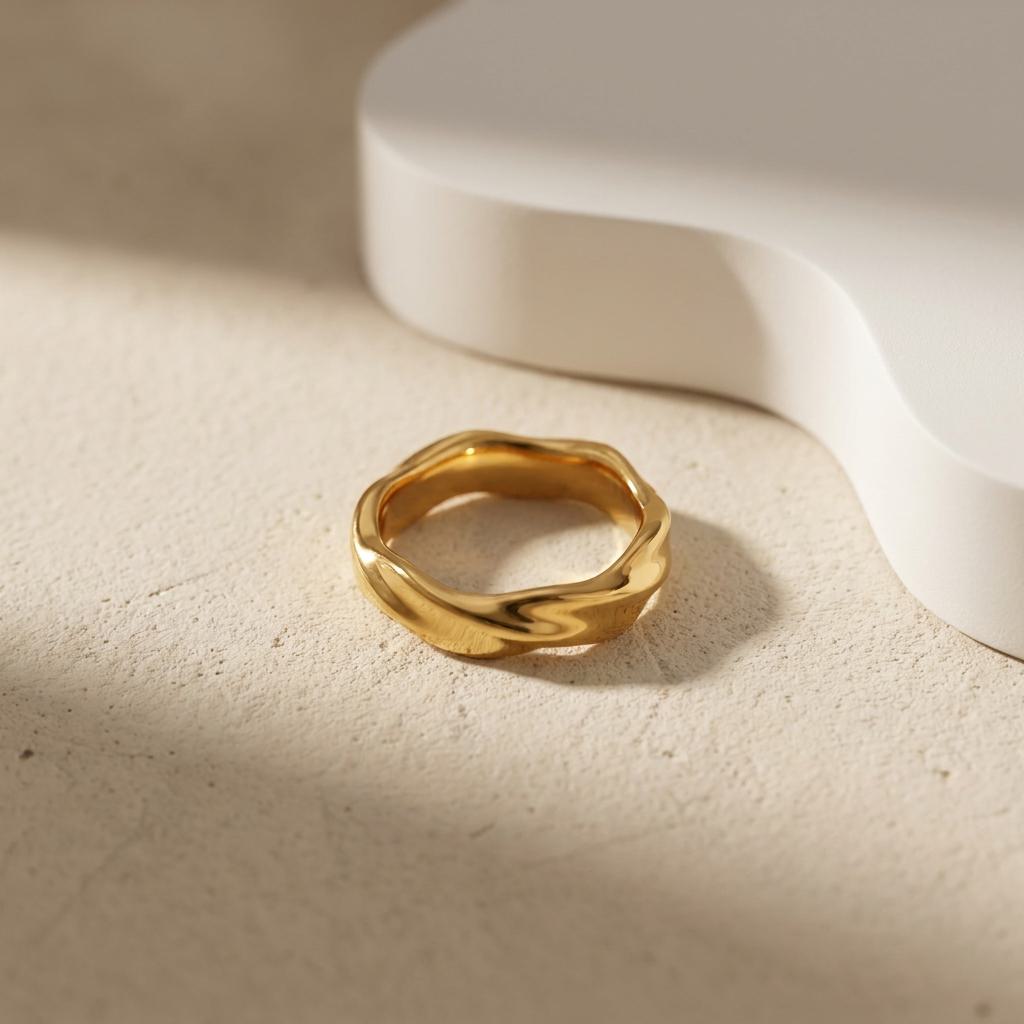 Geometric Electroplated Rings For Women In 304 Stainless Steel With 18K Real Gold PVD Coated And Shell Inlay
