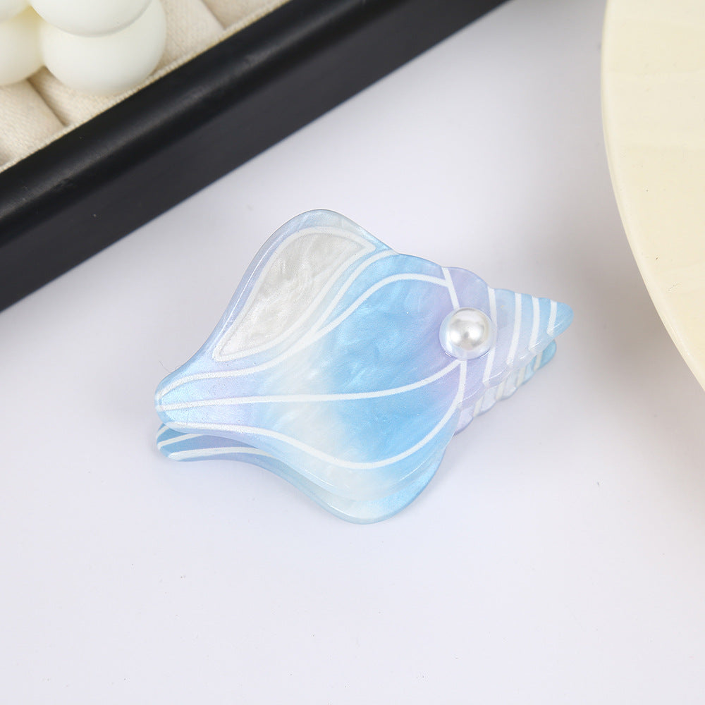 Ocean Pattern Acrylic Hair Claws For Women In Ombre, Vacation Style Hairpin For Spring