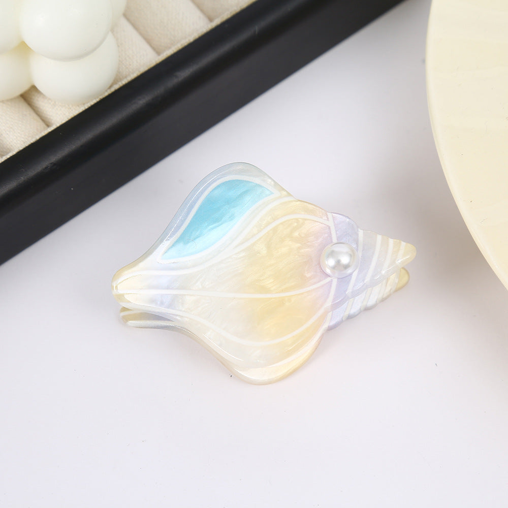 Ocean Pattern Acrylic Hair Claws For Women In Ombre, Vacation Style Hairpin For Spring