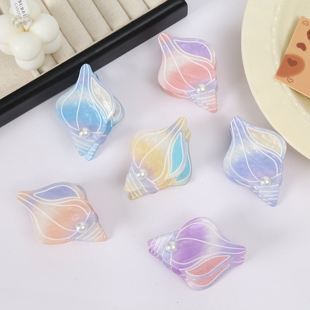 Ocean Pattern Acrylic Hair Claws For Women In Ombre, Vacation Style Hairpin For Spring