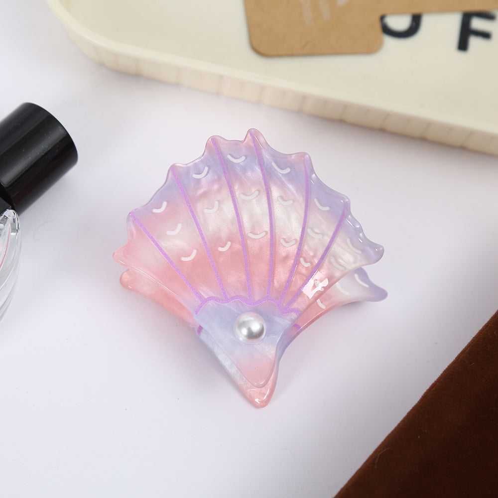 Sweet Acrylic Hair Claw For Women With Shell Inlay In Ombre Color, Stylish Hairpin Accessory