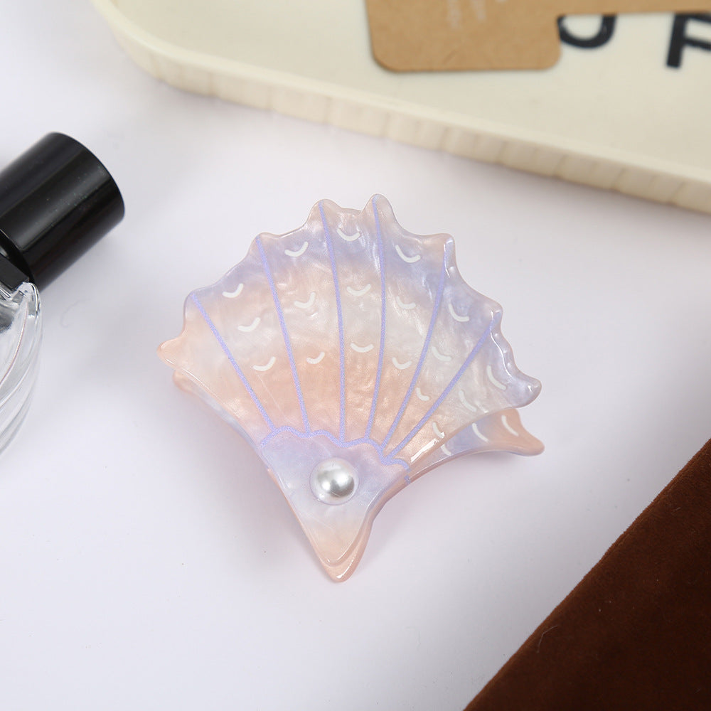 Sweet Acrylic Hair Claw For Women With Shell Inlay In Ombre Color, Stylish Hairpin Accessory
