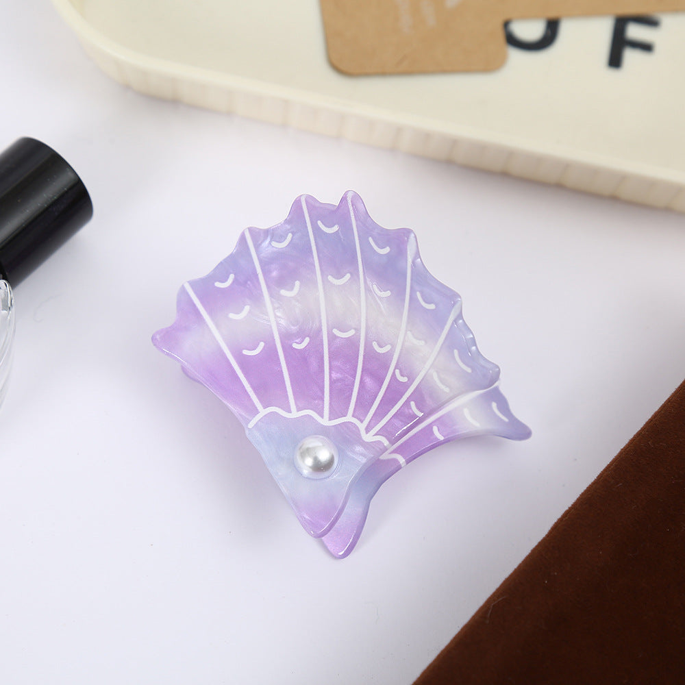 Sweet Acrylic Hair Claw For Women With Shell Inlay In Ombre Color, Stylish Hairpin Accessory