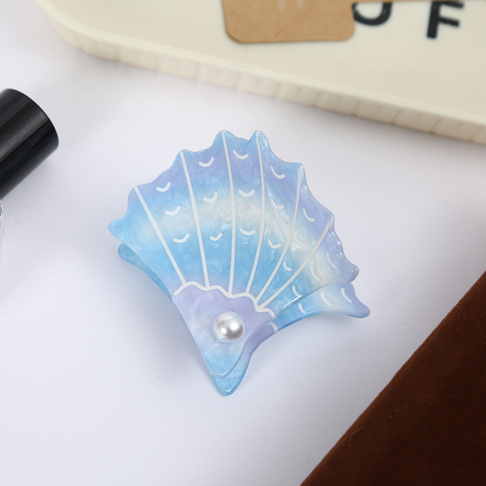 Sweet Acrylic Hair Claw For Women With Shell Inlay In Ombre Color, Stylish Hairpin Accessory