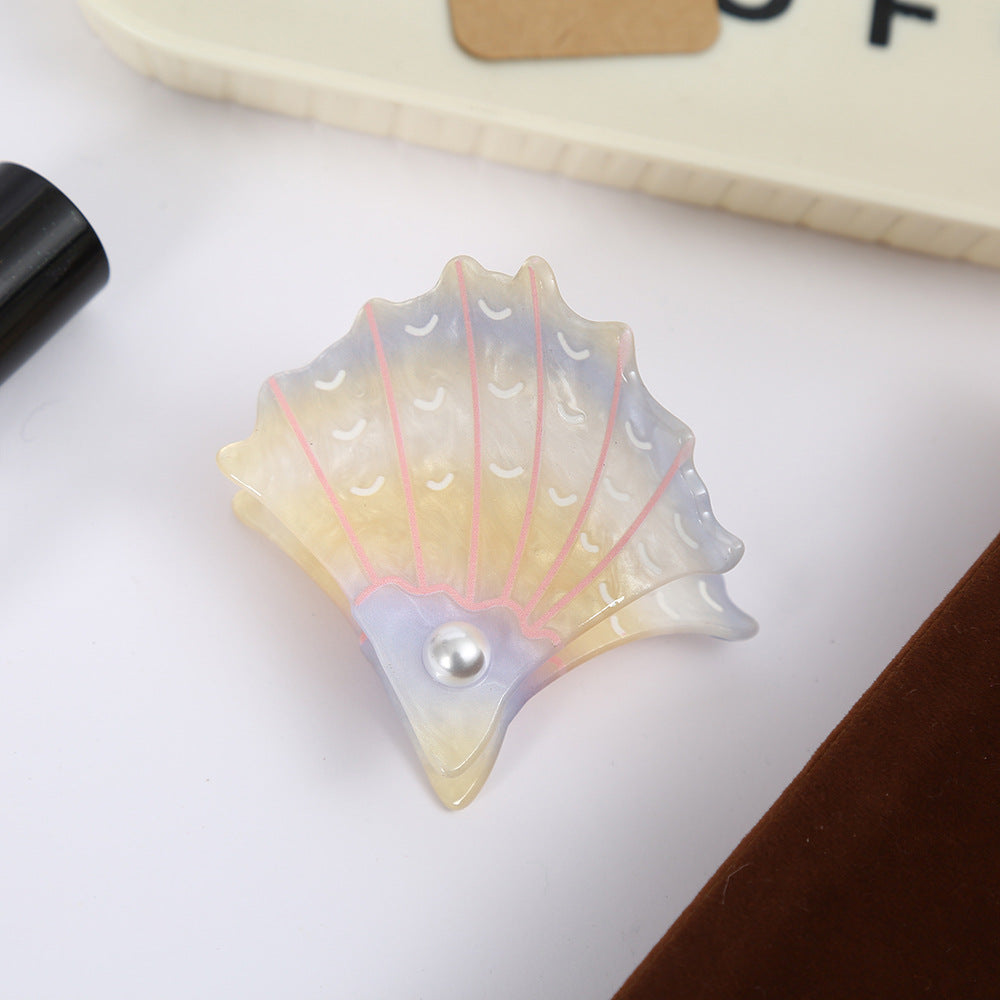 Sweet Acrylic Hair Claw For Women With Shell Inlay In Ombre Color, Stylish Hairpin Accessory