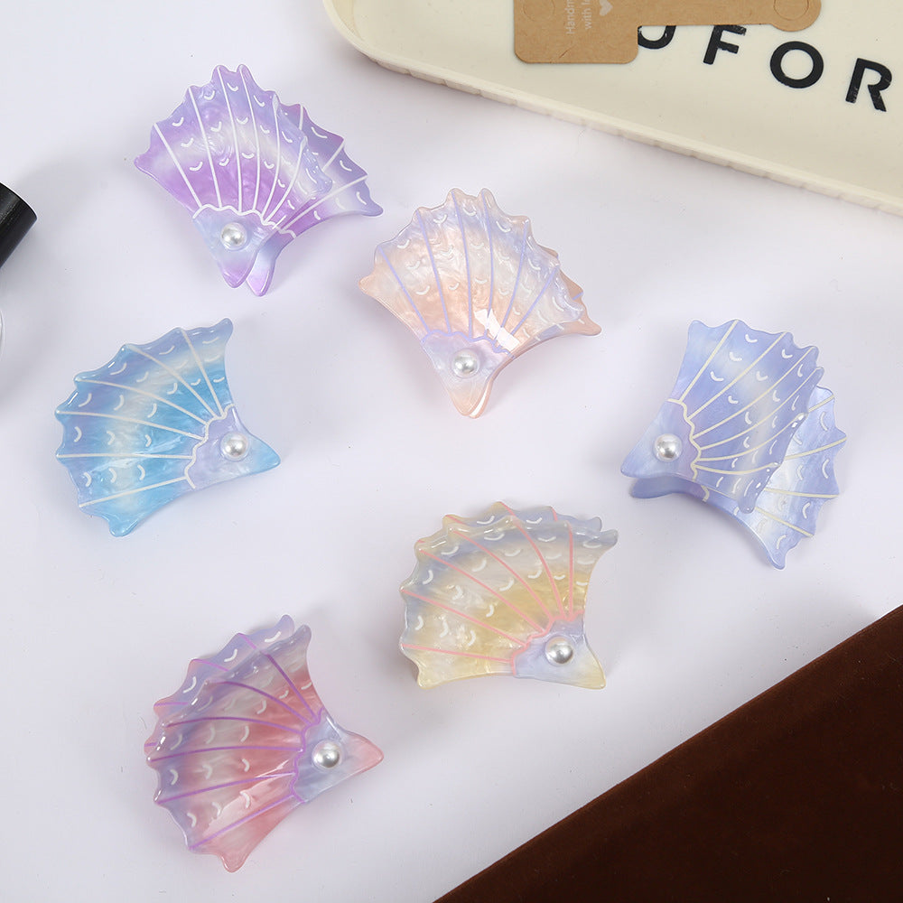 Sweet Acrylic Hair Claw For Women With Shell Inlay In Ombre Color, Stylish Hairpin Accessory