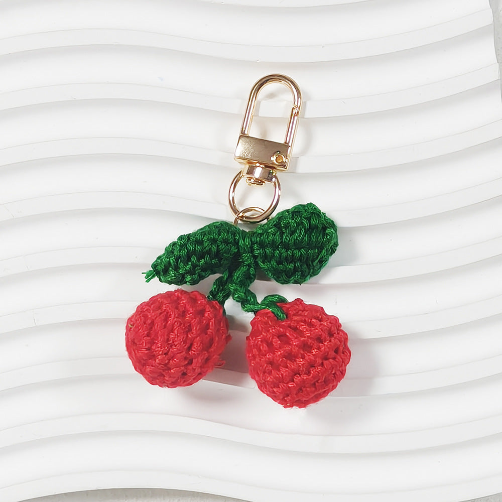 Cherry Braid Key Chain In Rose Red Featuring Cute Style And Wool Yarn Material For  Spring And Summer