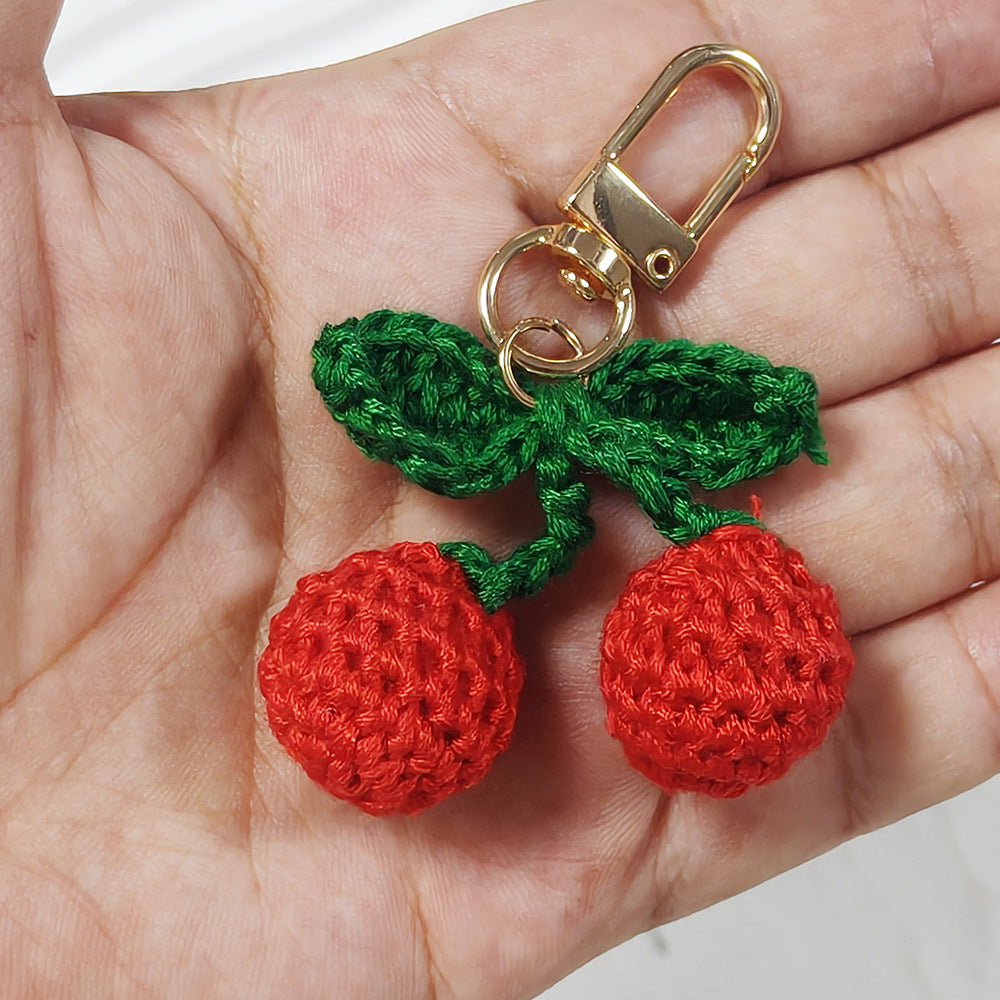 Cherry Braid Key Chain In Rose Red Featuring Cute Style And Wool Yarn Material For  Spring And Summer